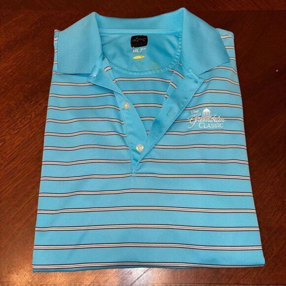 Greenbrier Collection Greg Norman Polo Golf Shirt Mens L‎ Blue Stripe Short Slv - Picture 1 of 7